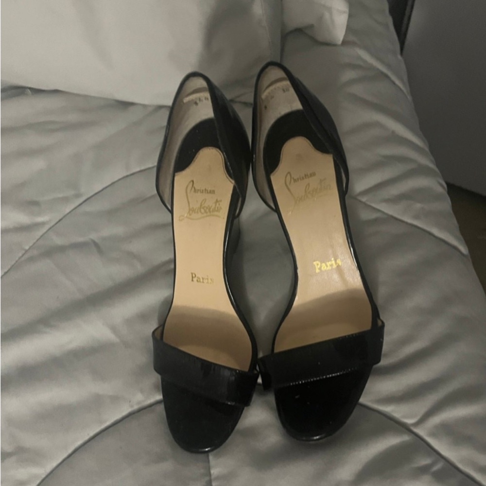 Christian Louboutin Black Wedge Shoes with Elegant Sparkle